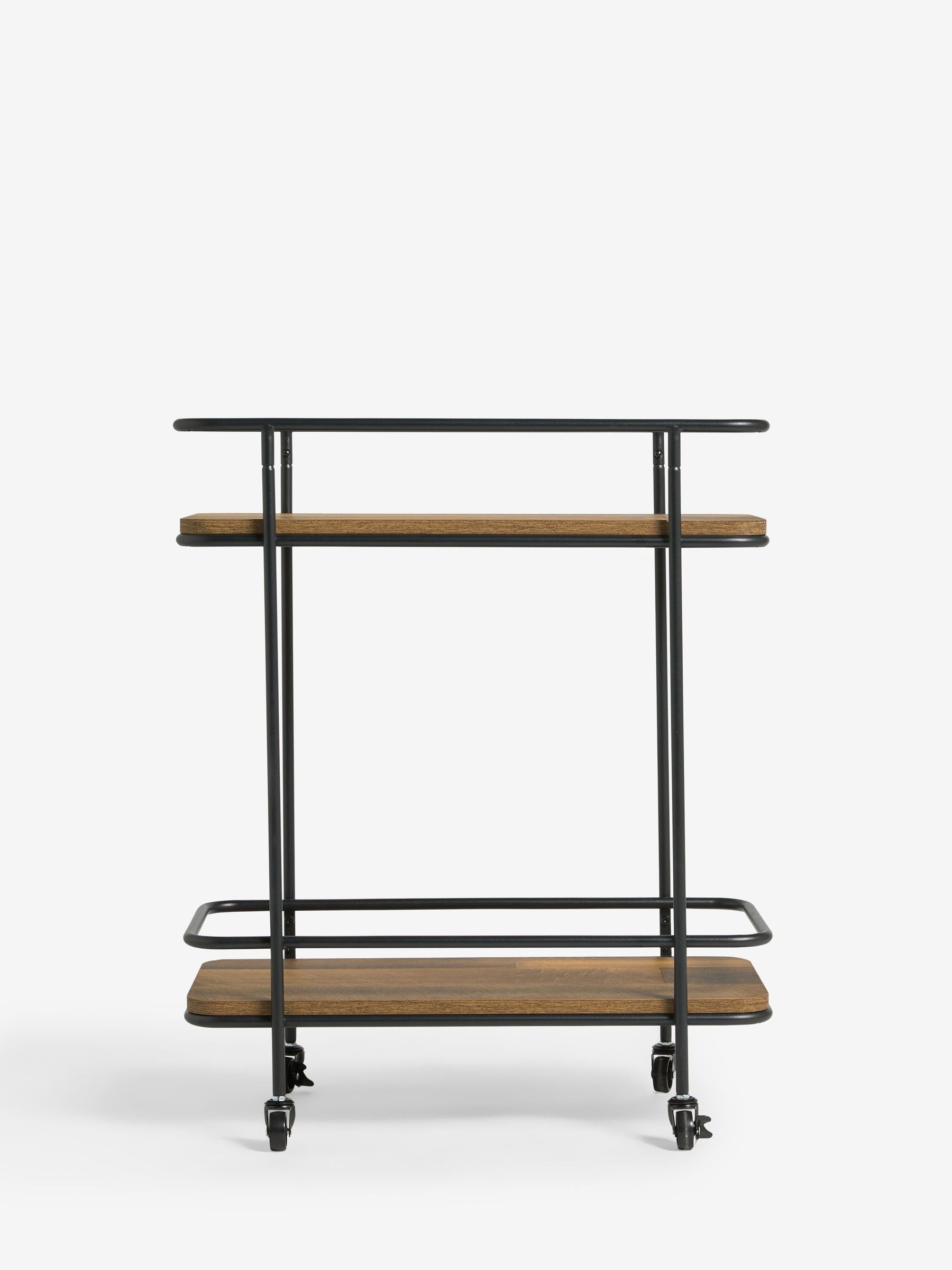 Bronx drinks trolley with wood-effect shelves and wheels, imported from the UK