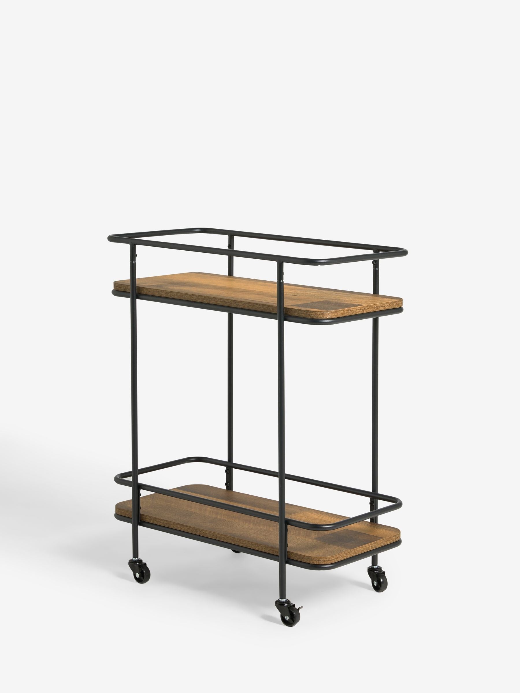 Bronx drinks trolley with wood-effect shelves and wheels, imported from the UK