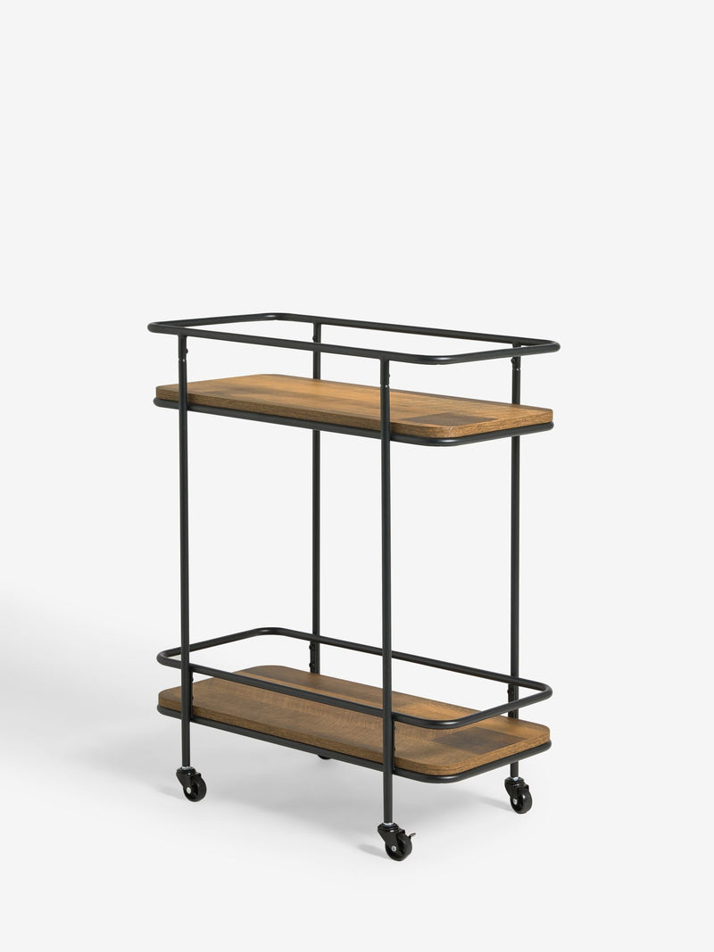 Bronx drinks trolley with wood-effect shelves and wheels, imported from the UK