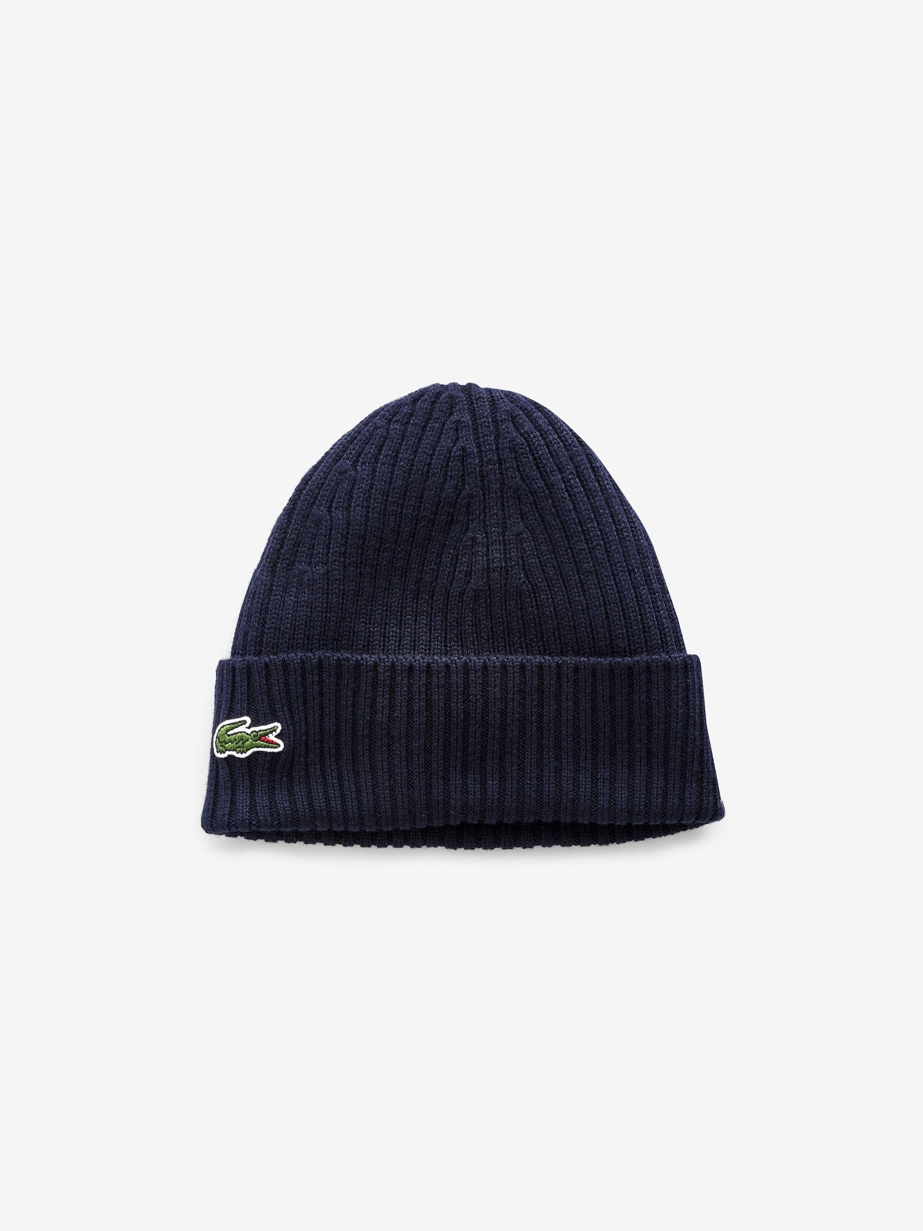 Lacoste blue soft wool ribbed beanie (British brand)