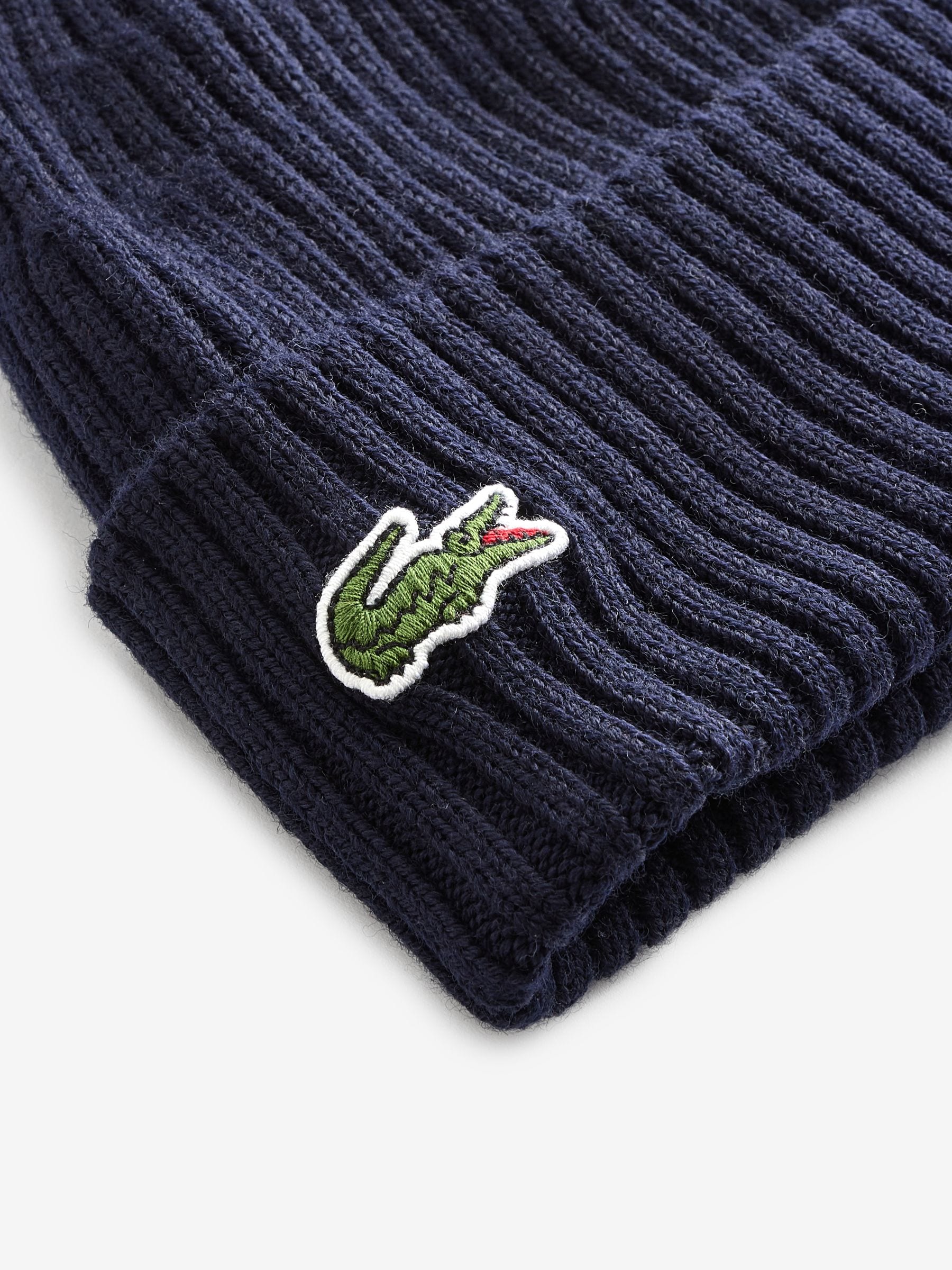 Lacoste blue soft wool ribbed beanie (British brand)
