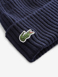 Lacoste blue soft wool ribbed beanie (British brand)