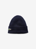 Lacoste blue soft wool ribbed beanie (British brand)