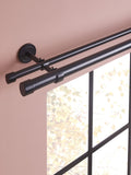 Black Extendable Double Curtain & Voile Pole Kit