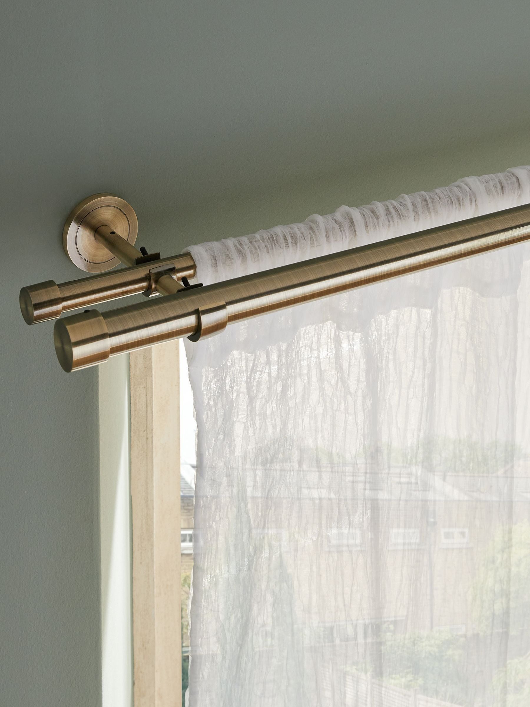 Antique Brass Extendable Double Curtain & Voile Pole Kit