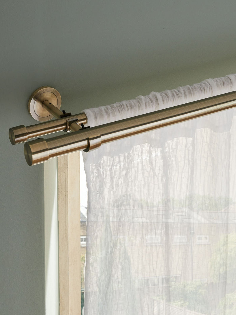 Antique Brass Extendable Double Curtain & Voile Pole Kit