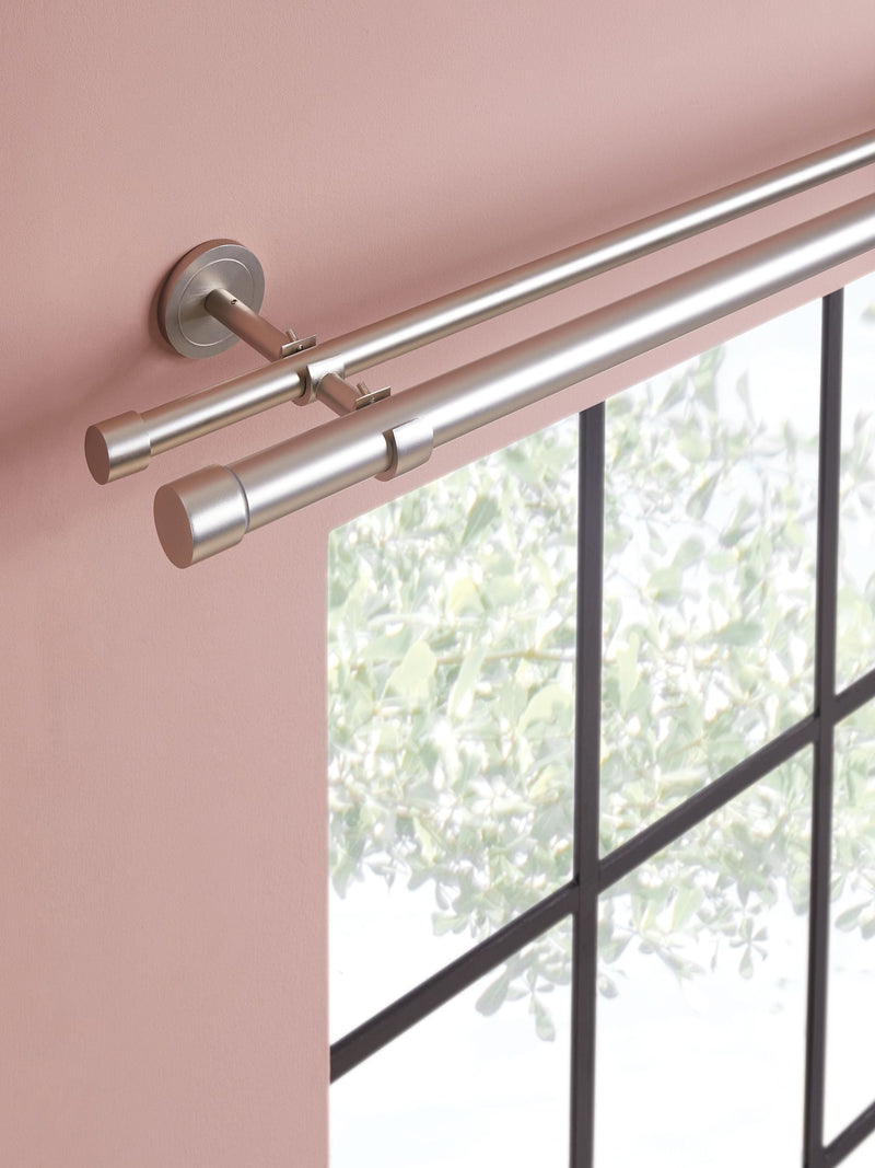 Brushed silver double curtain pole kit, imported from the UK