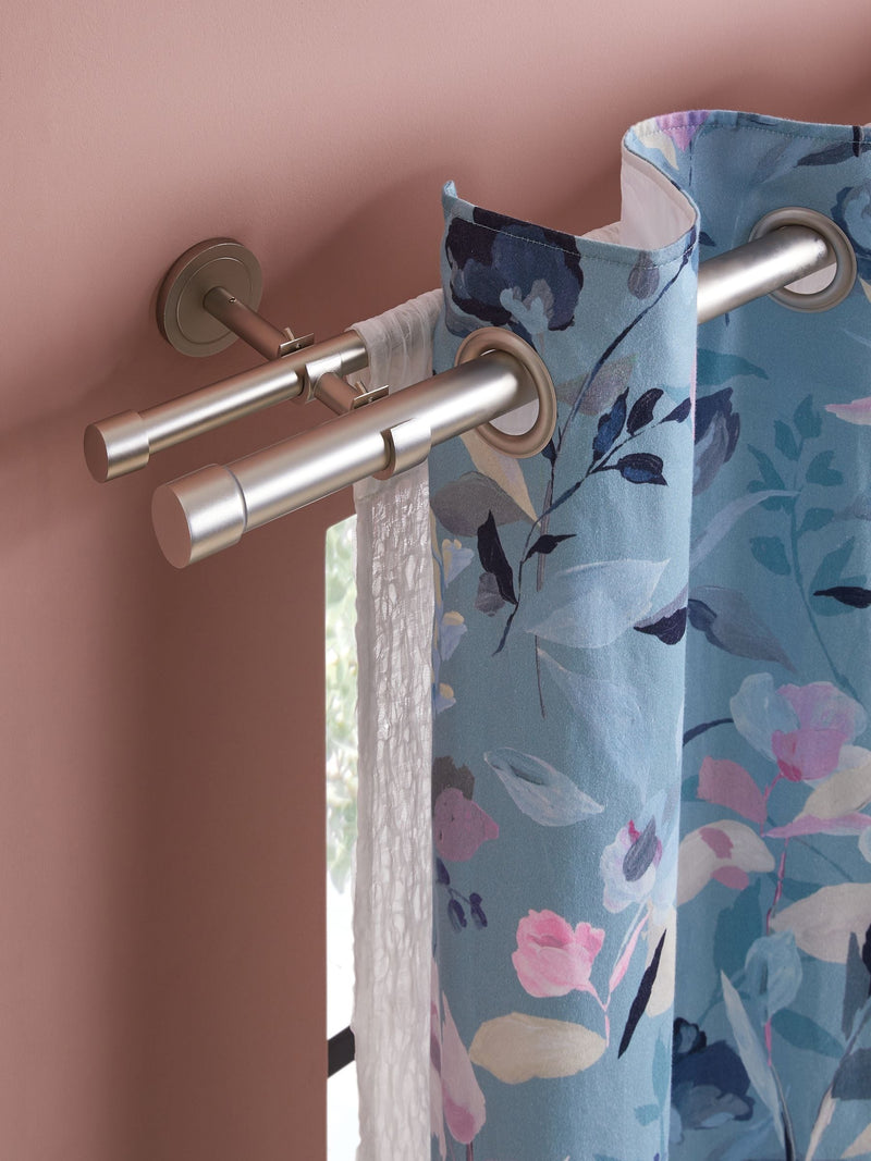 Brushed silver double curtain pole kit, imported from the UK