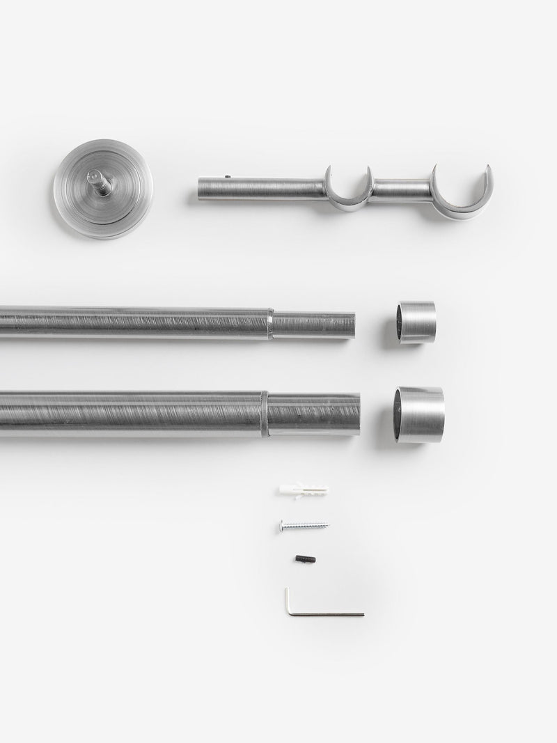 Brushed silver double curtain pole kit, imported from the UK