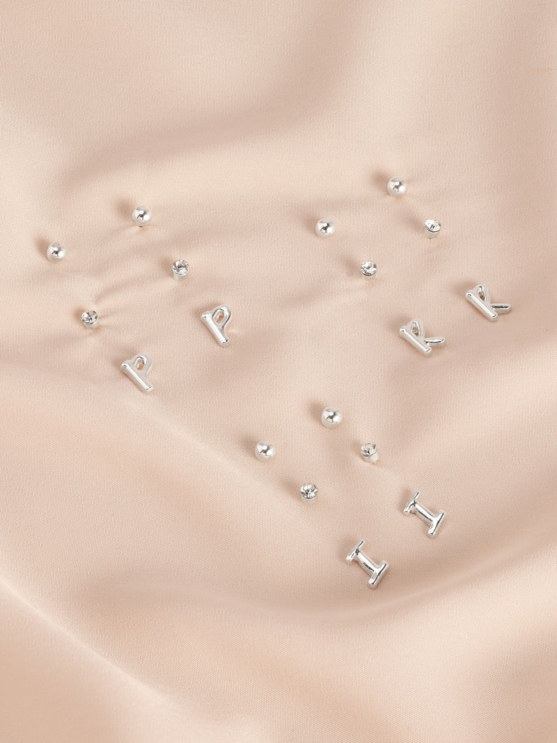 Silver tone initial stud earrings pack (British brand)