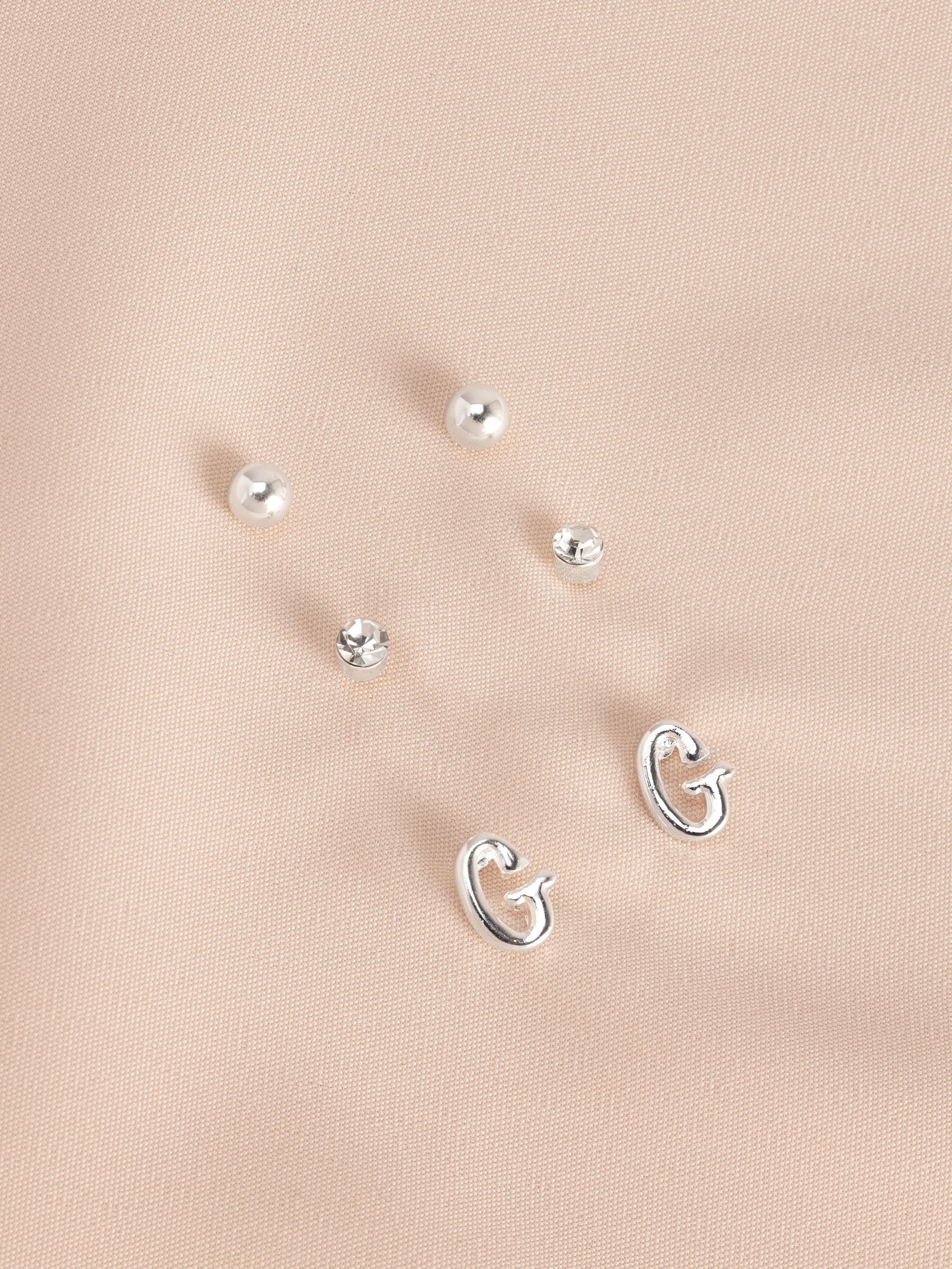 Silver tone initial stud earrings pack (British brand)