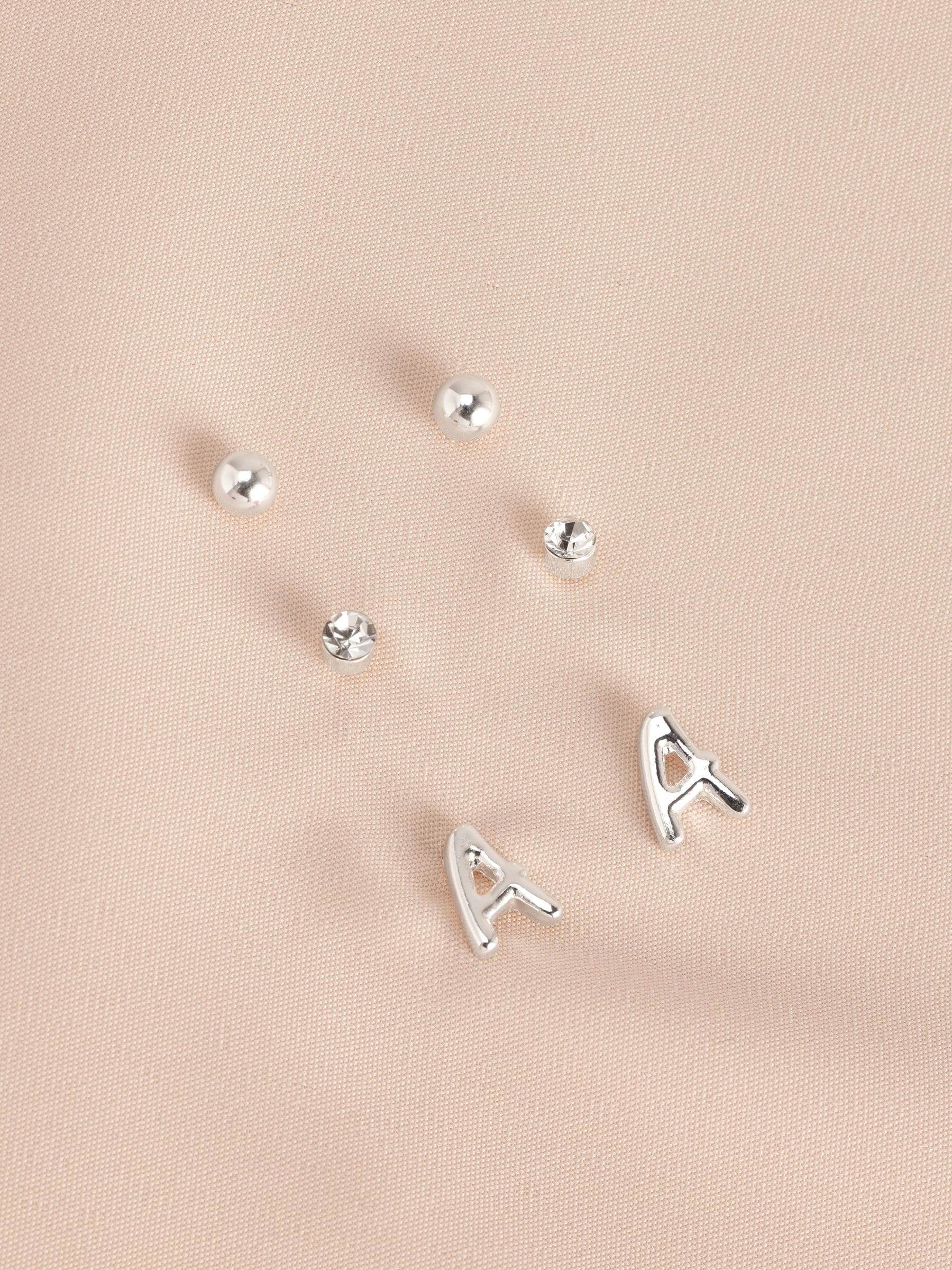 Silver tone initial stud earrings pack (British brand)