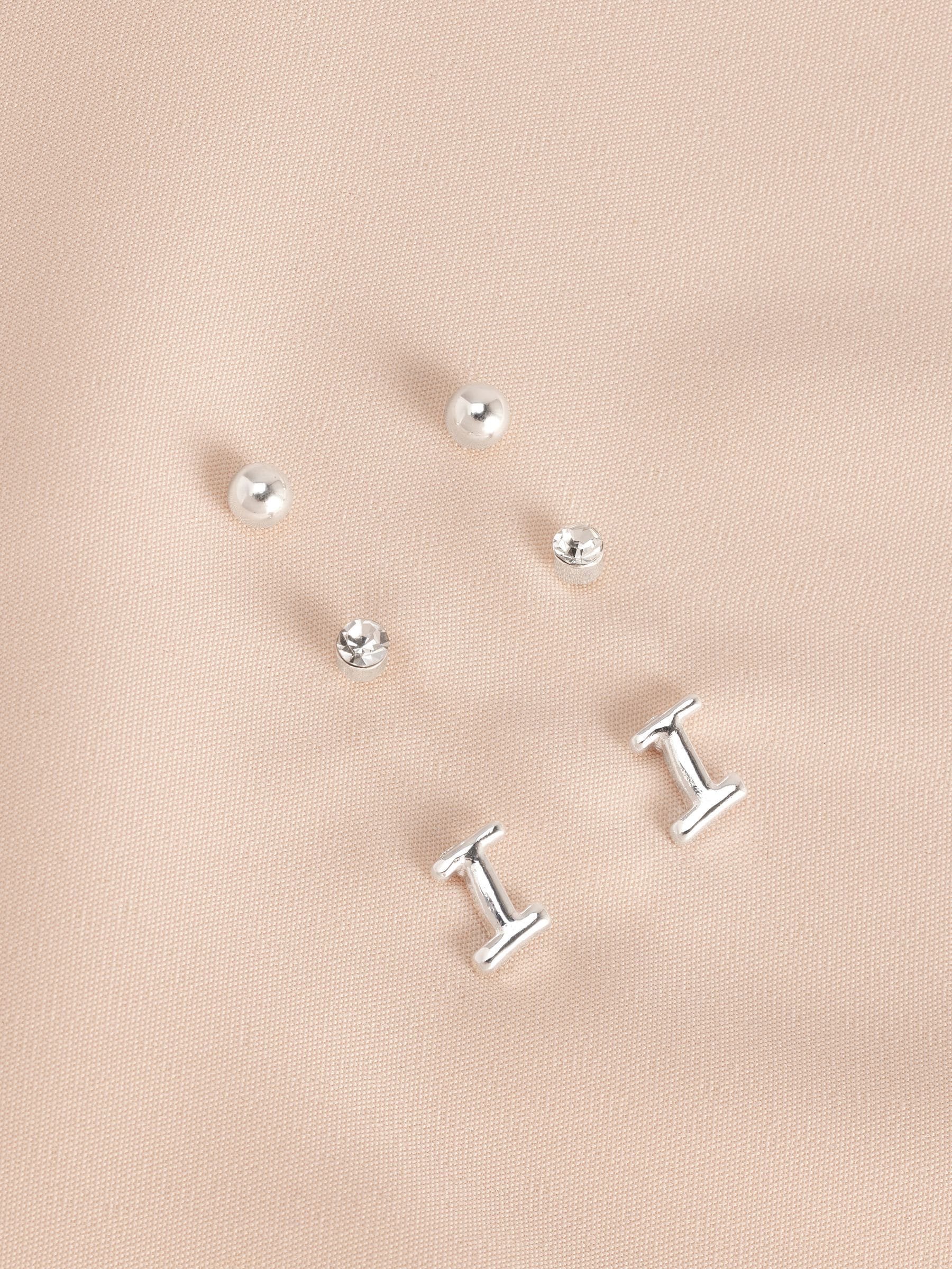 Silver tone initial stud earrings pack (British brand)