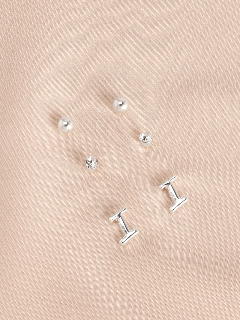Silver tone initial stud earrings pack (British brand)