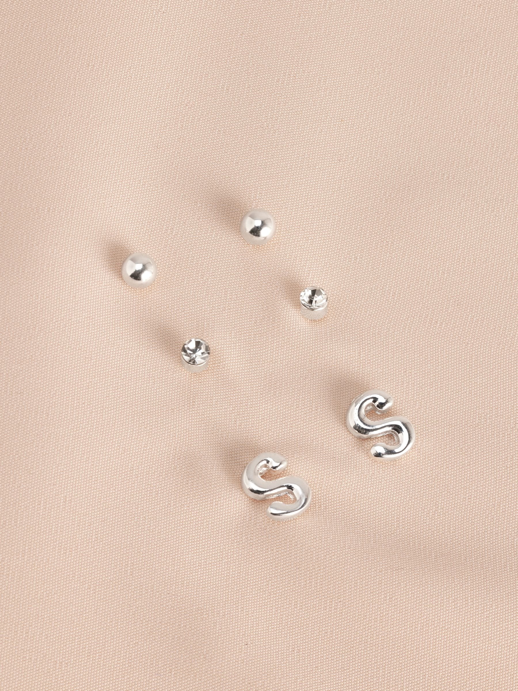 Silver tone initial stud earrings pack (British brand)
