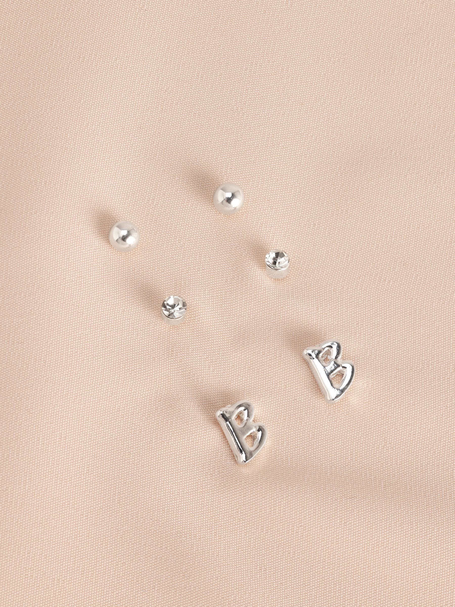 Silver tone initial stud earrings pack (British brand)