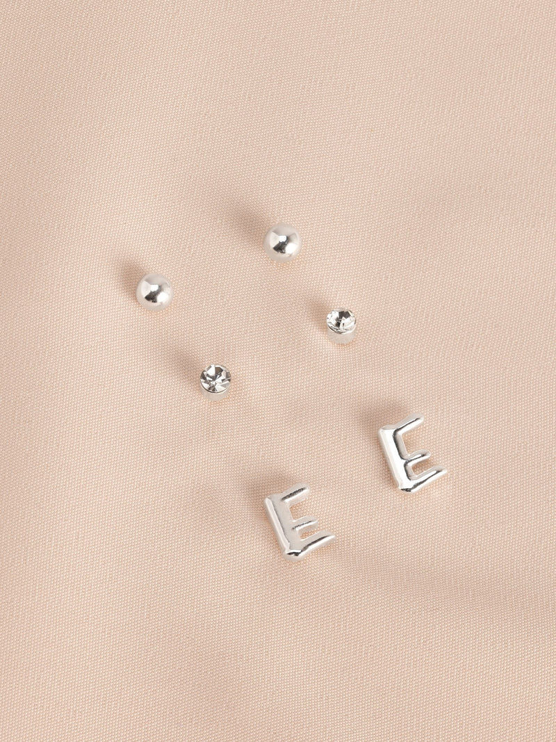 Silver tone initial stud earrings pack (British brand)