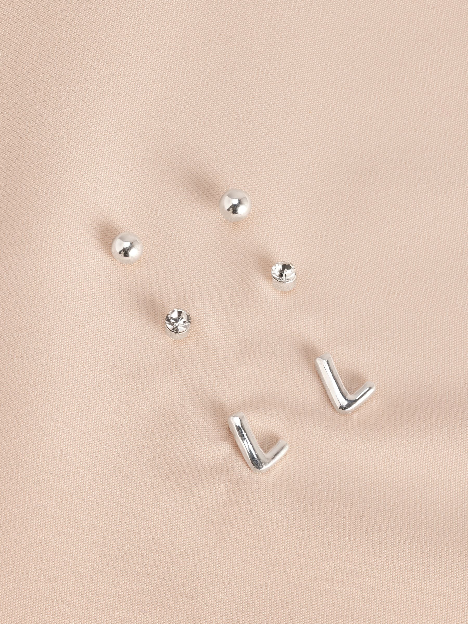 Silver tone initial stud earrings pack (British brand)