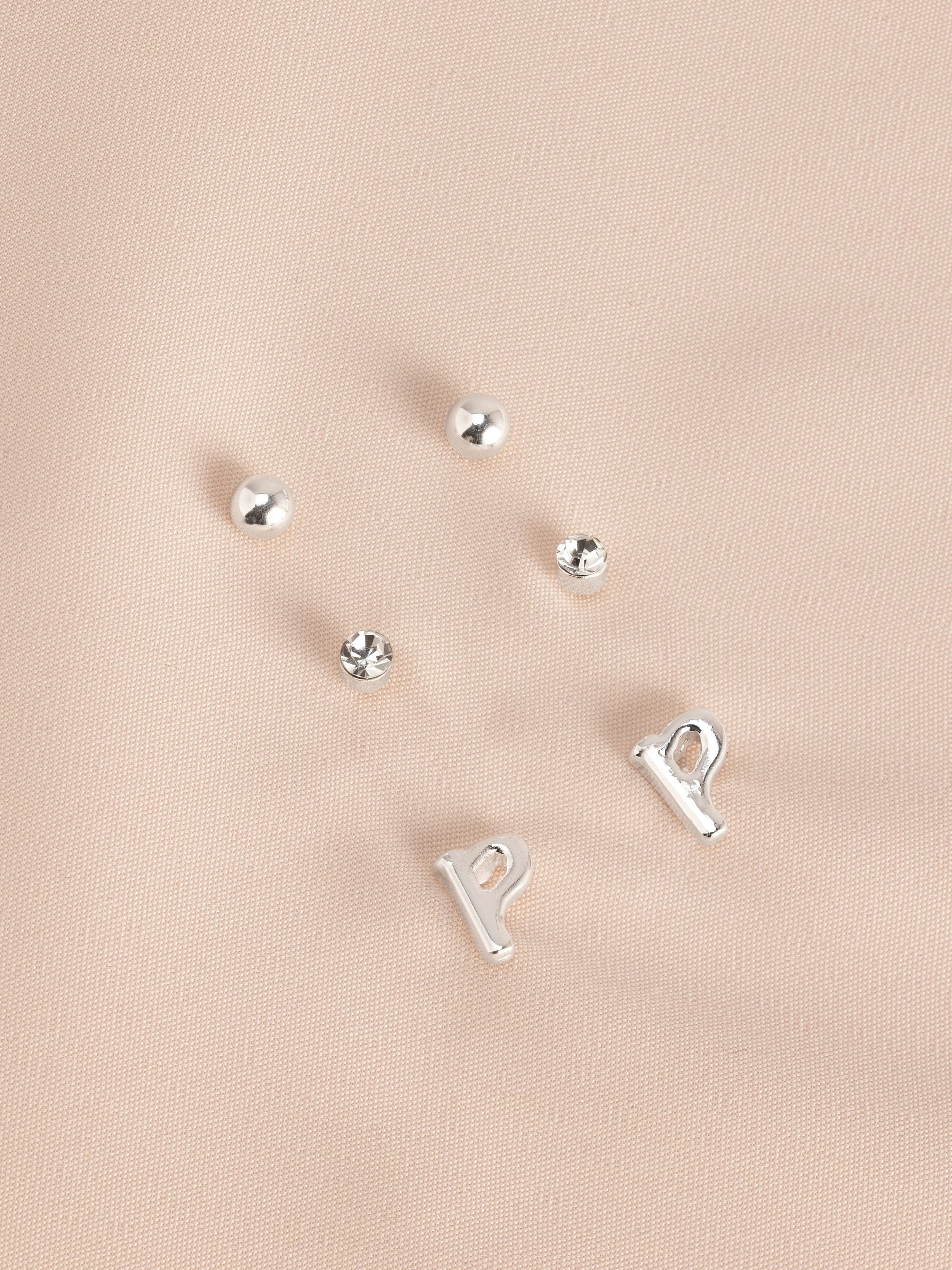 Silver tone initial stud earrings pack (British brand)