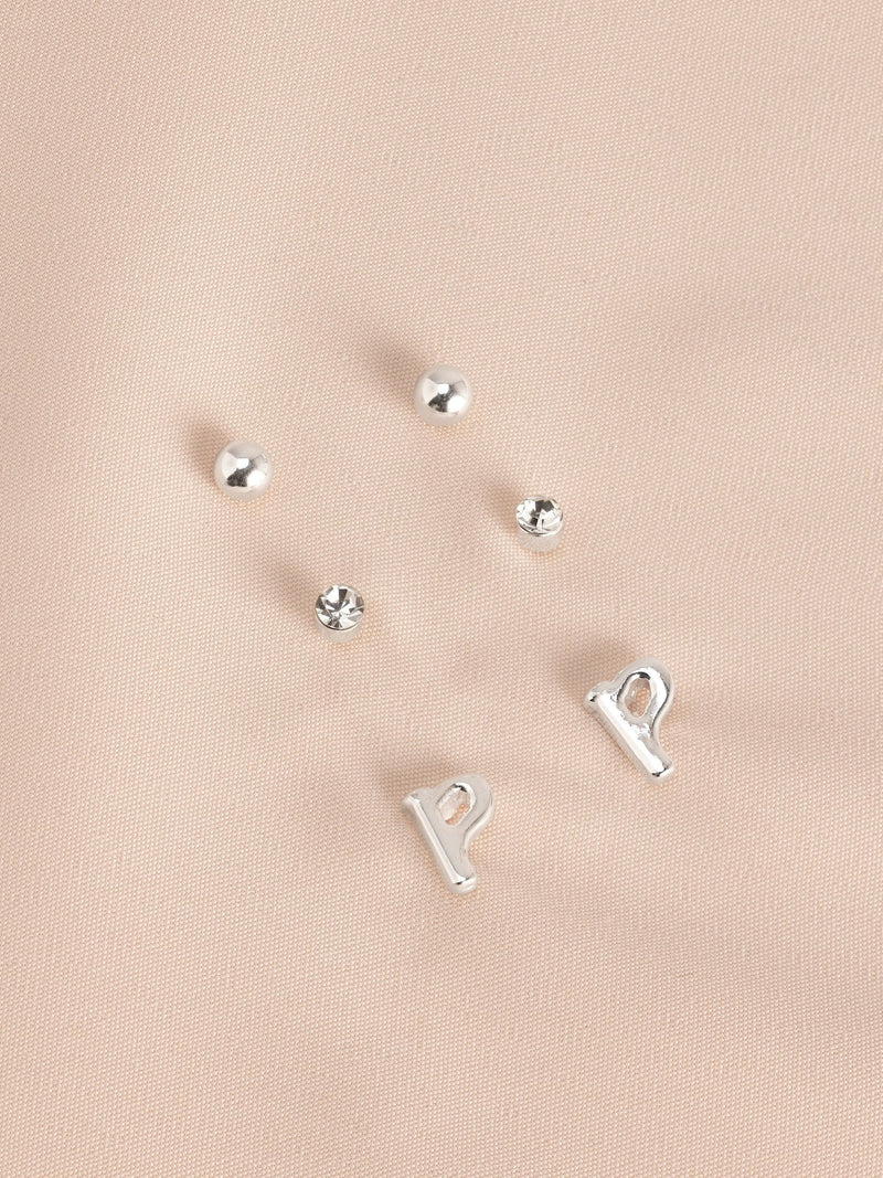 Silver tone initial stud earrings pack (British brand)