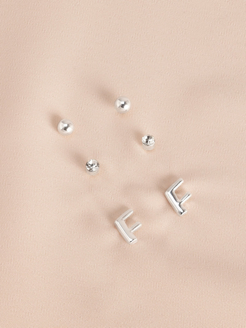 Silver tone initial stud earrings pack (British brand)