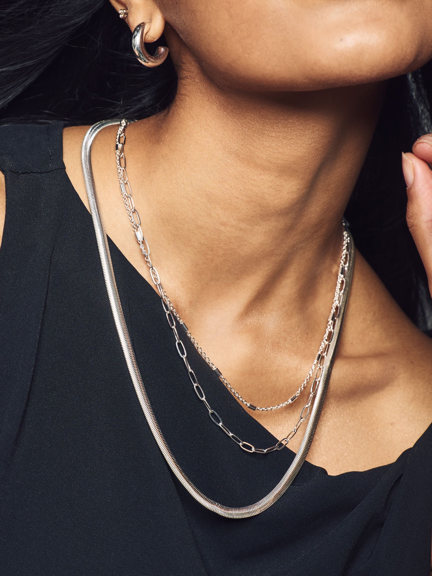 Silver Tone 3 Layer Multi Chain Necklace, UK version