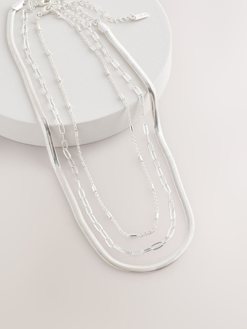 Silver Tone 3 Layer Multi Chain Necklace, UK version