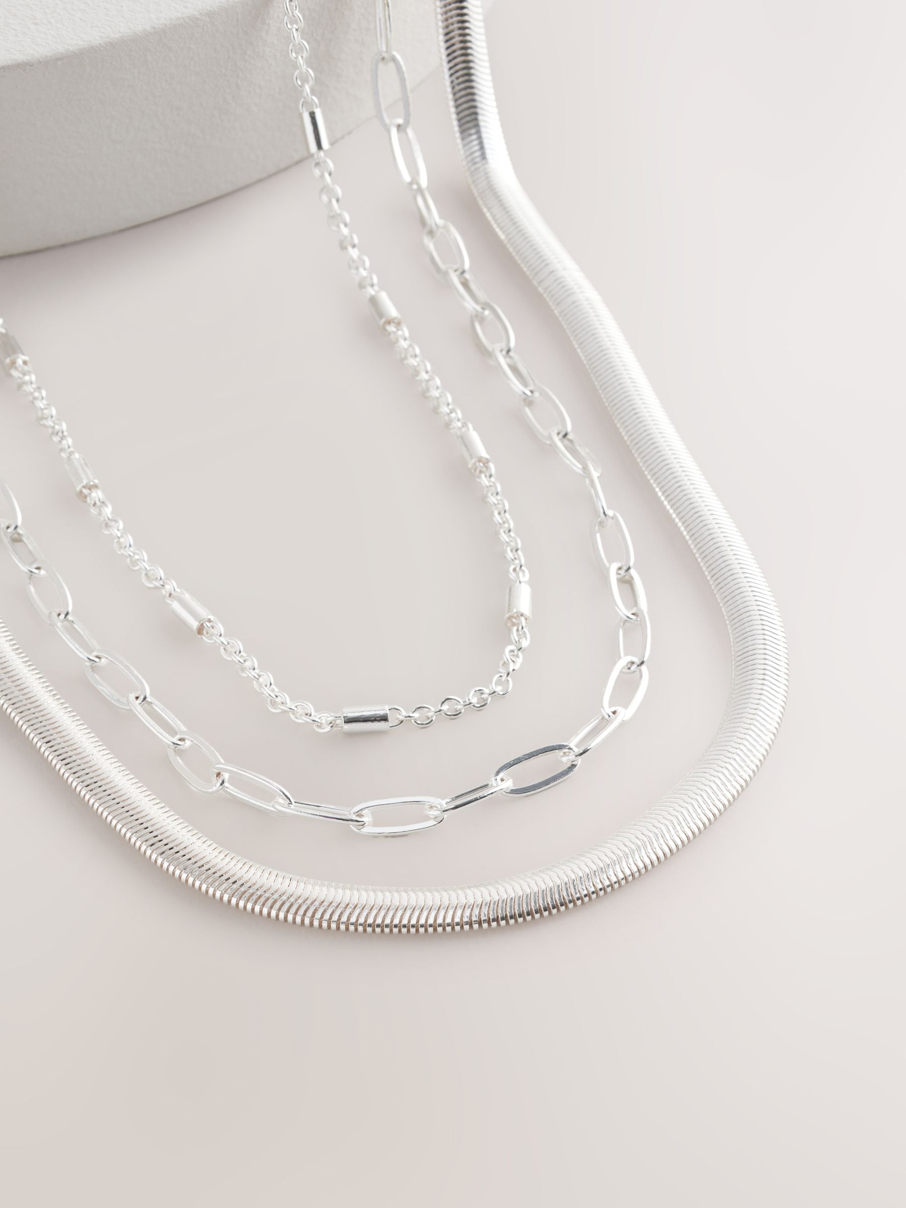 Silver Tone 3 Layer Multi Chain Necklace, UK version