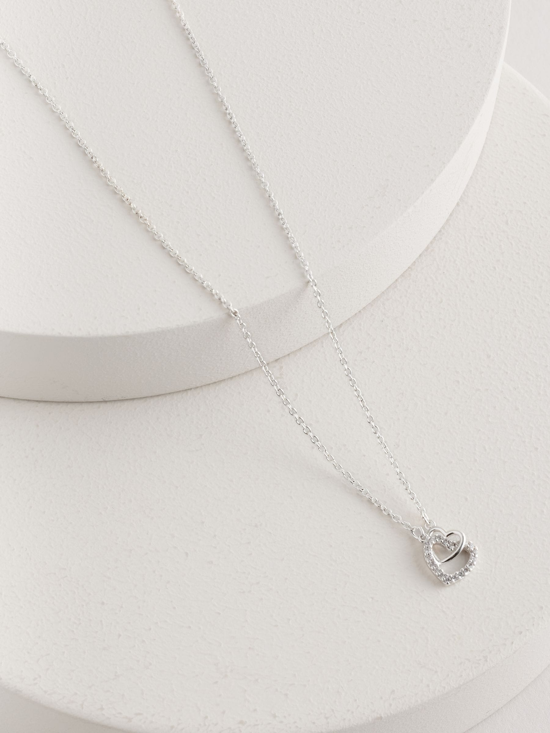 Heart necklace silver tone recycled brass cubic zirconia, imported from the UK