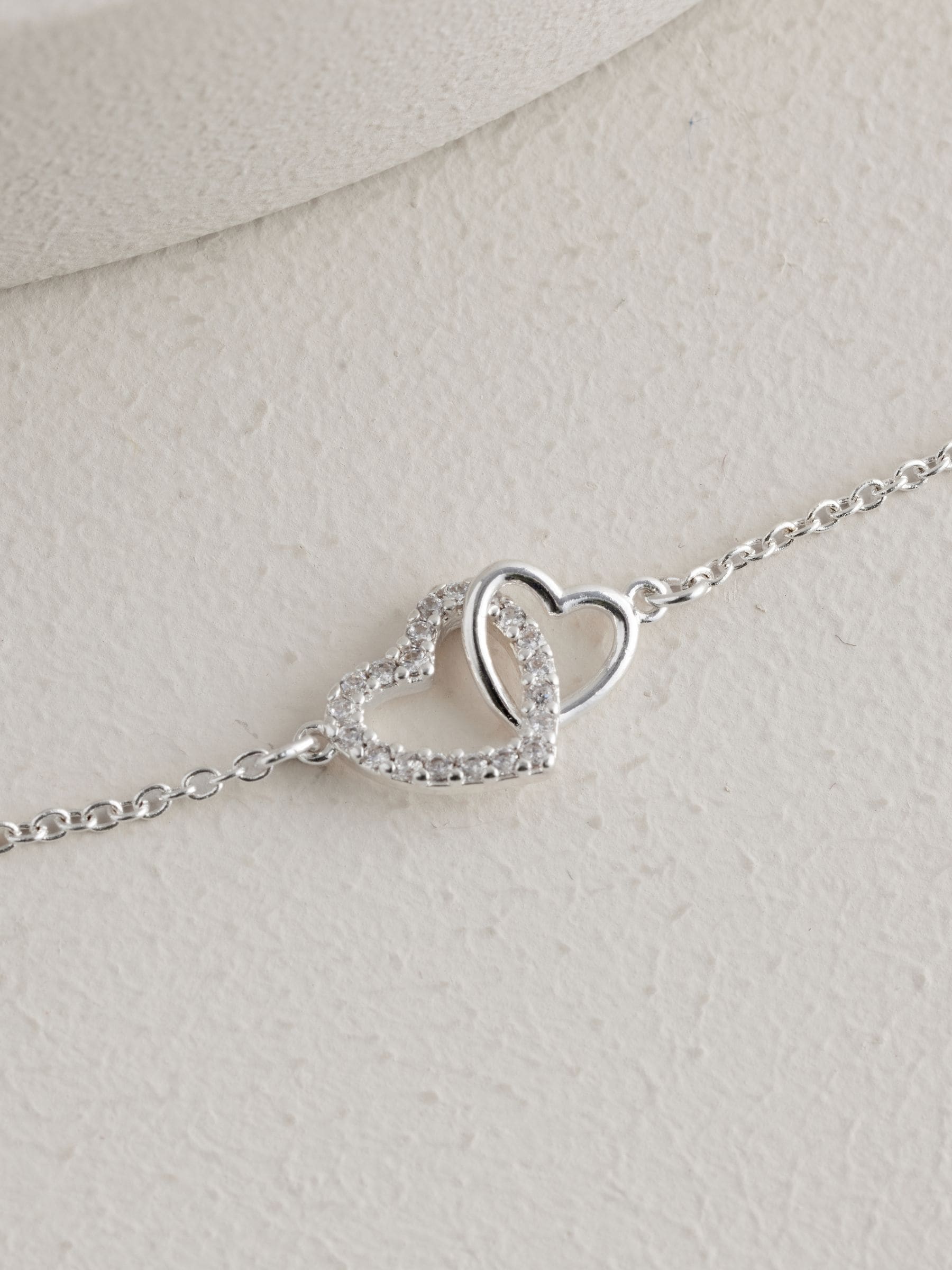 Heart necklace silver tone recycled brass cubic zirconia, imported from the UK