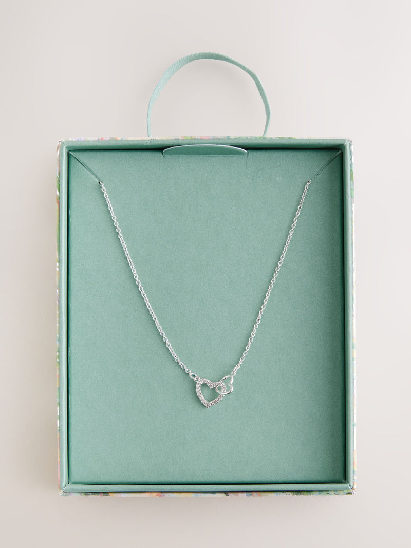 Heart necklace silver tone recycled brass cubic zirconia, imported from the UK