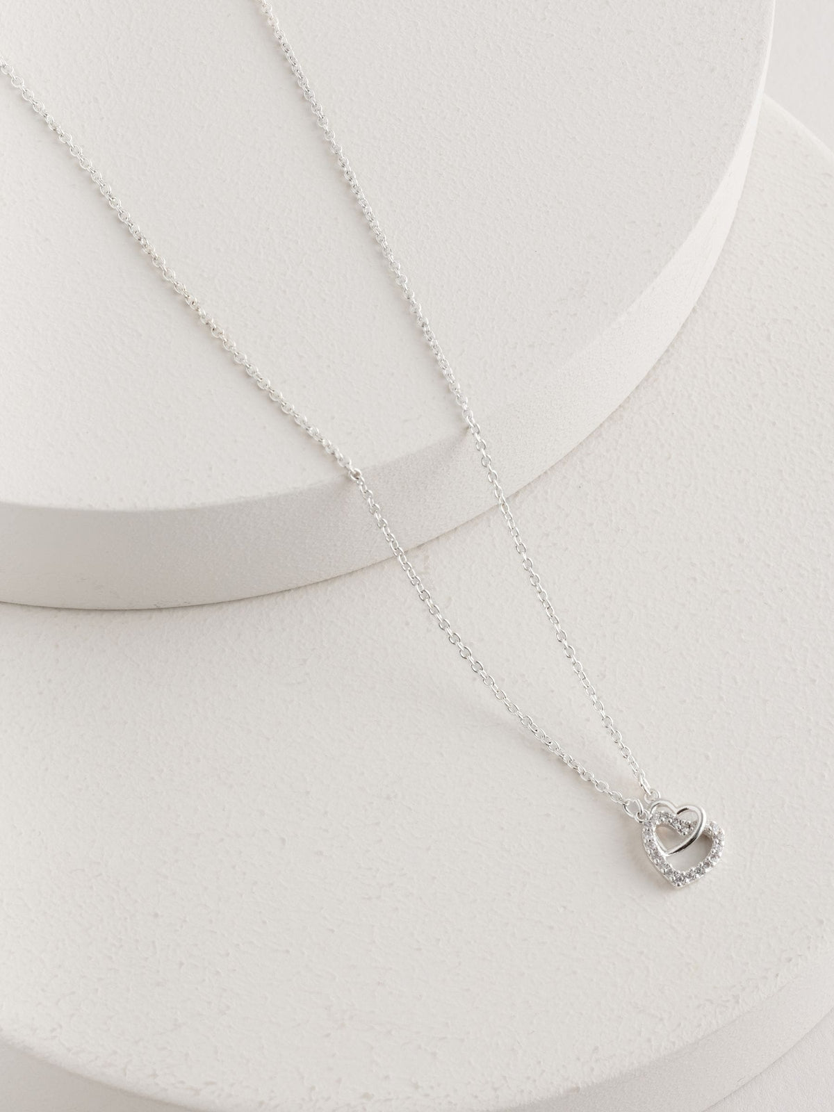 Heart necklace silver tone recycled brass cubic zirconia, imported from the UK