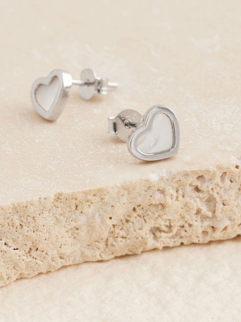 Sterling silver mother of pearl heart earrings (British brand)