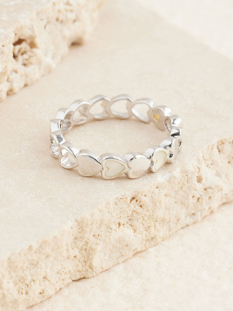Sterling silver mother of pearl heart ring (British brand)
