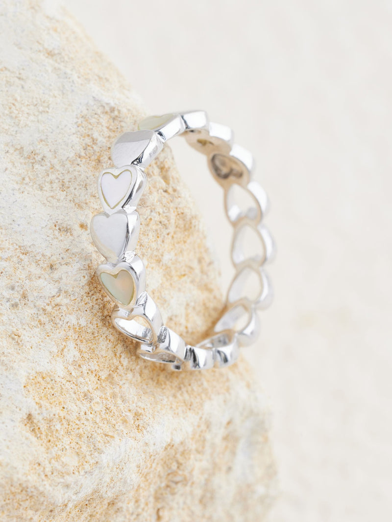 Sterling silver mother of pearl heart ring (British brand)