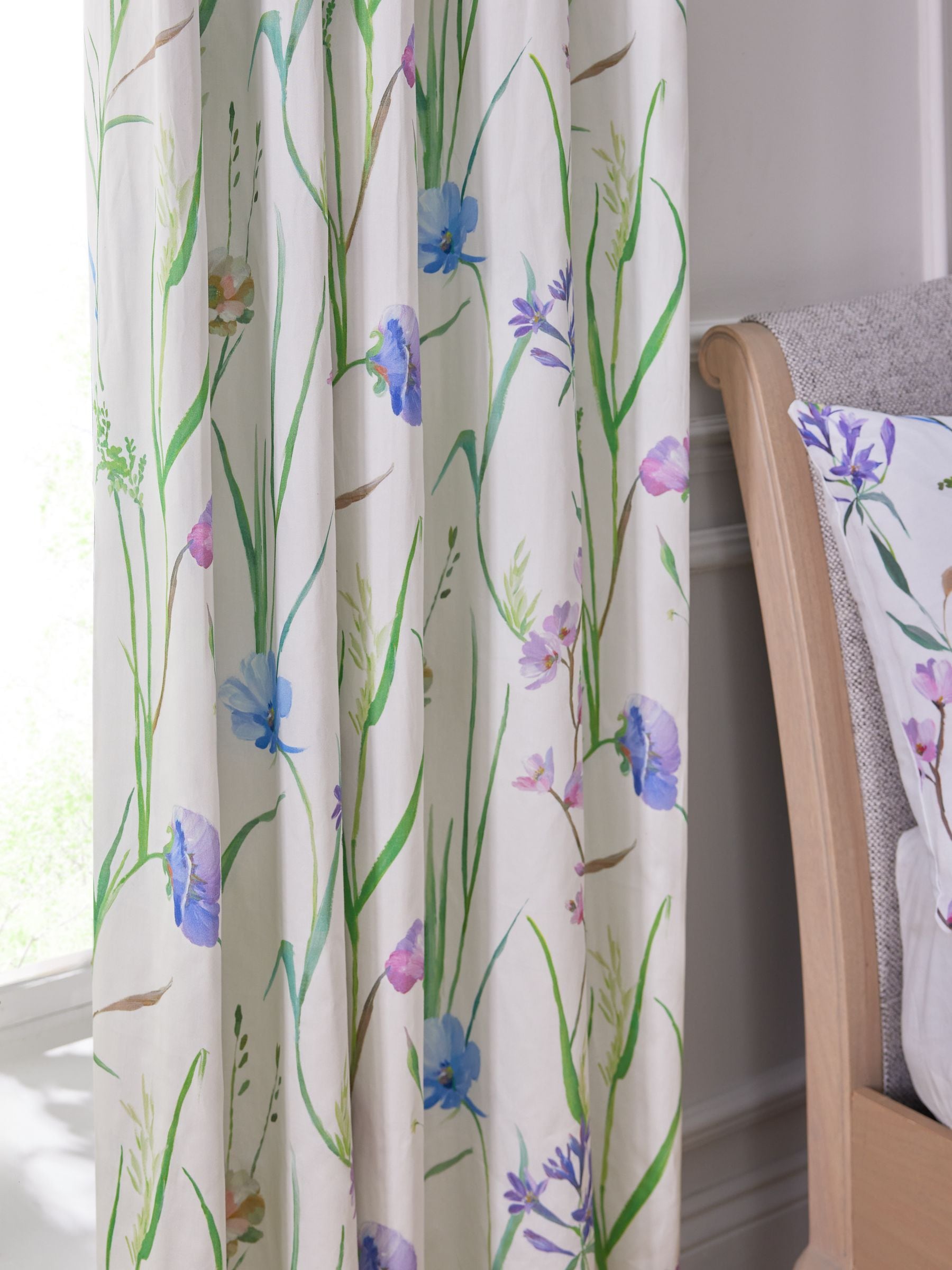 Floral blackout curtains, spring meadow design, UK version
