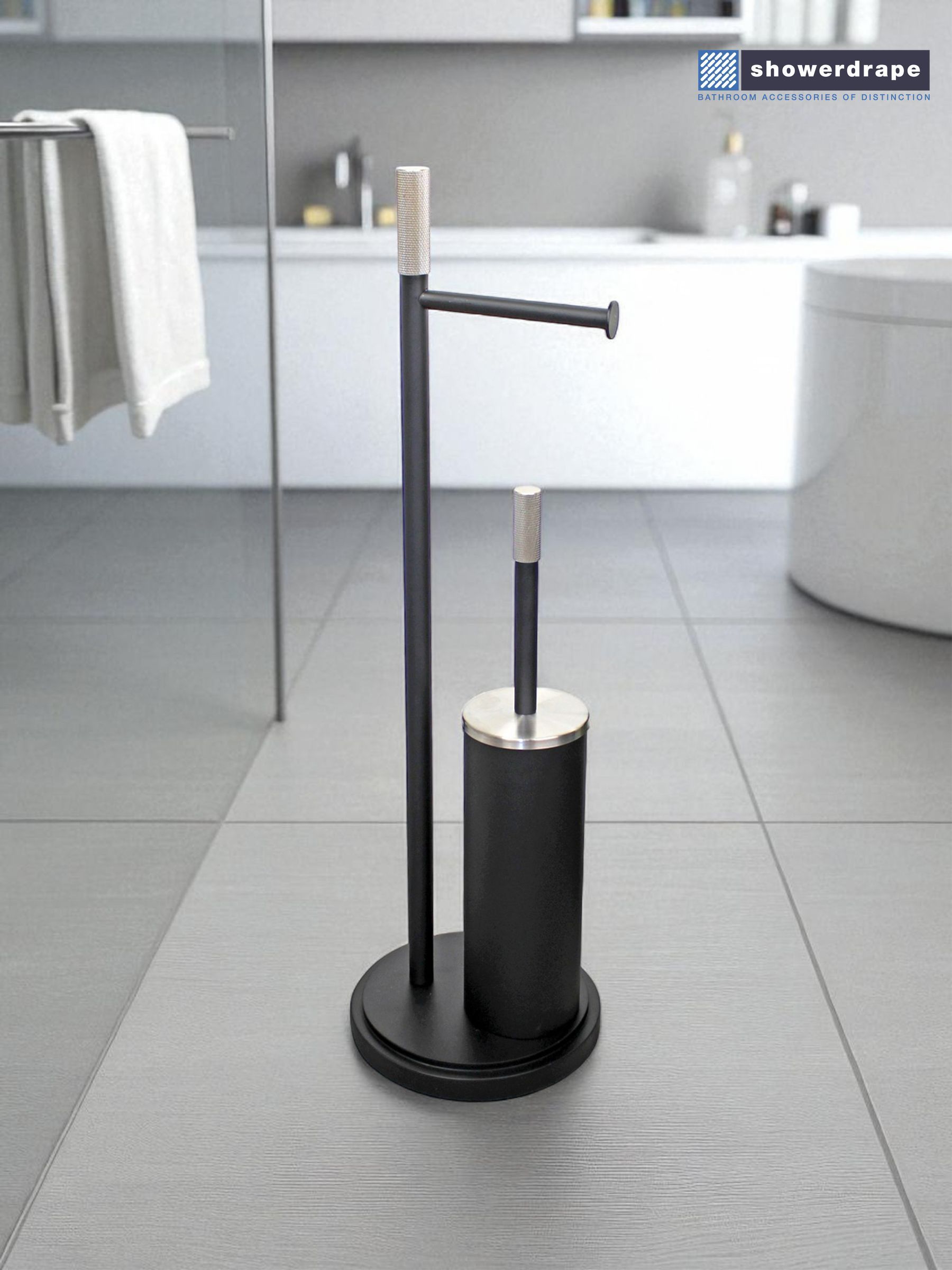 Showerdrape black toilet roll and brush combo - British product