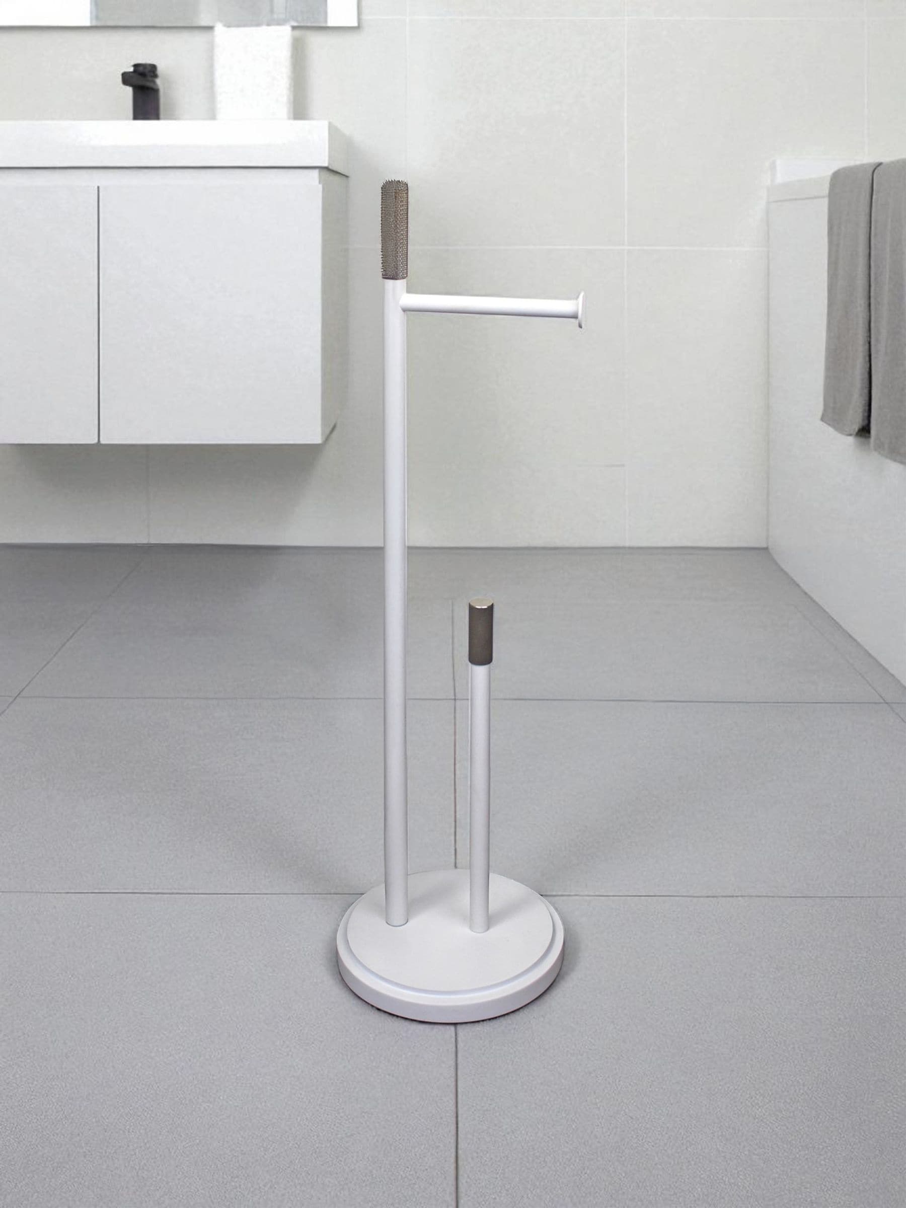 Showerdrape white Chester toilet roll and spare paper combo set (British brand)