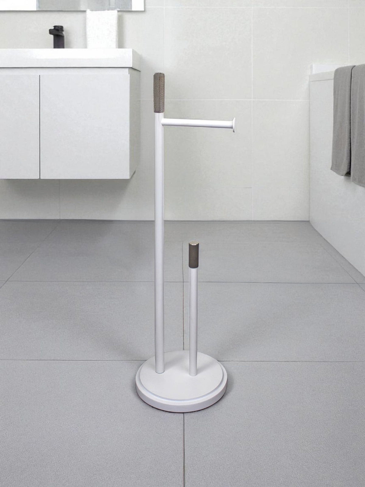 Showerdrape white Chester toilet roll and spare paper combo set (British brand)