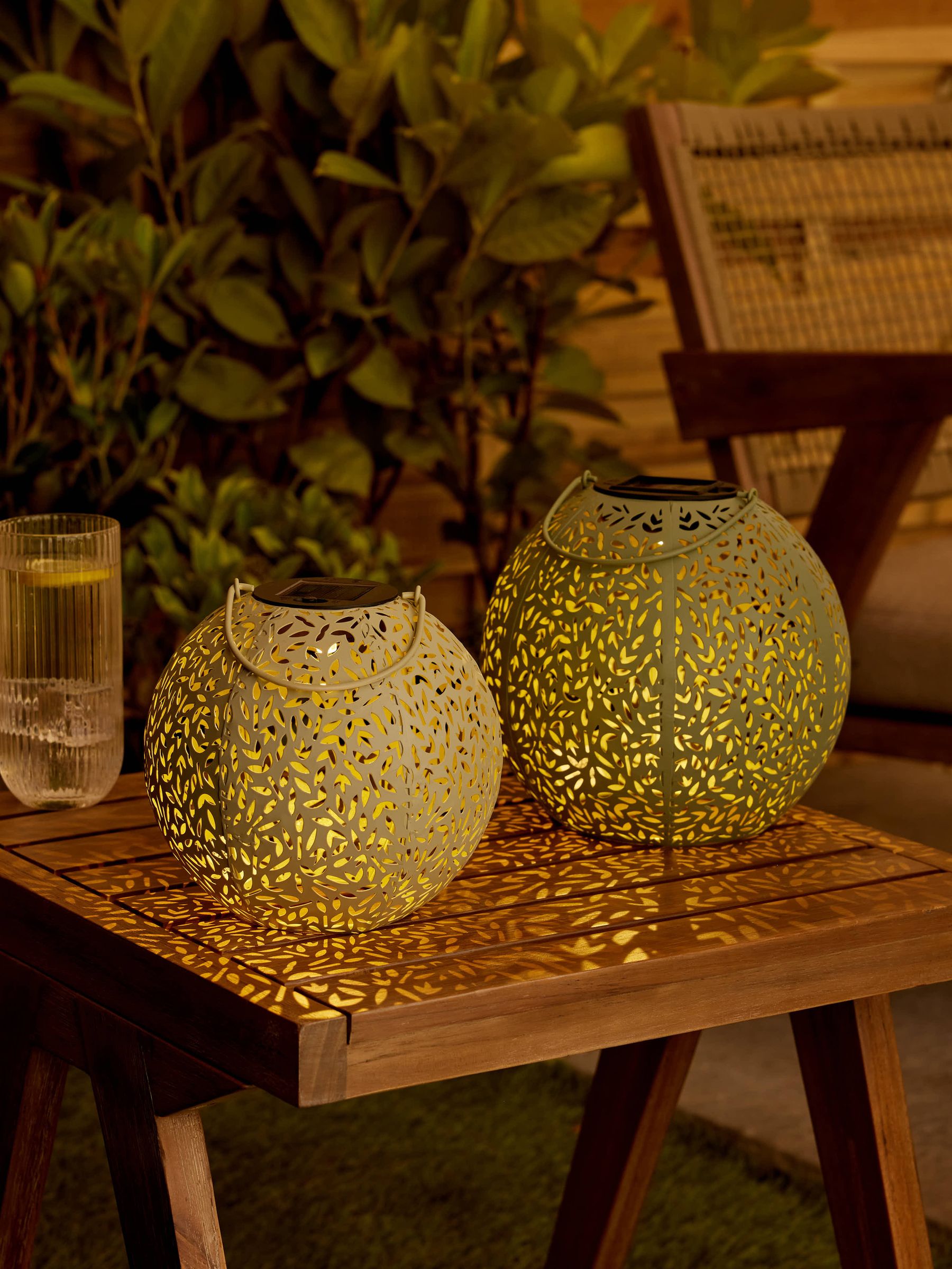 Sage green solar filigree lanterns set of 2, imported from the UK