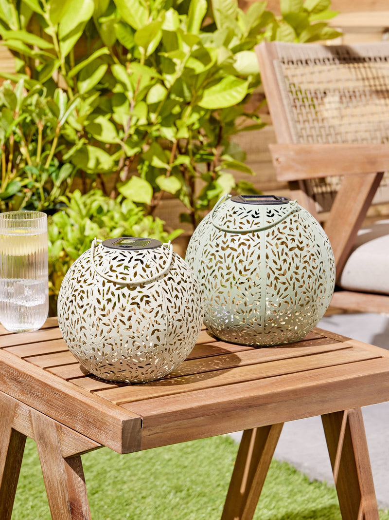 Sage green solar filigree lanterns set of 2, imported from the UK