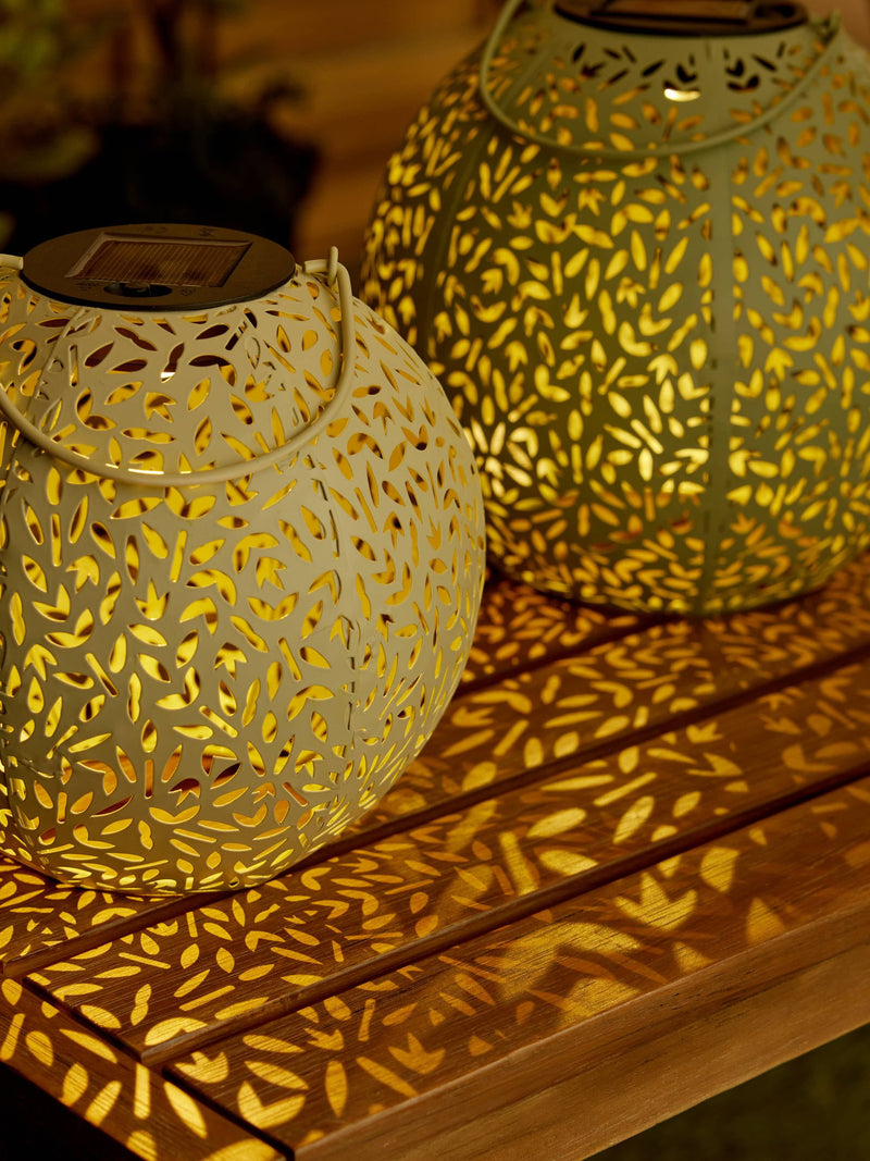 Sage green solar filigree lanterns set of 2, imported from the UK