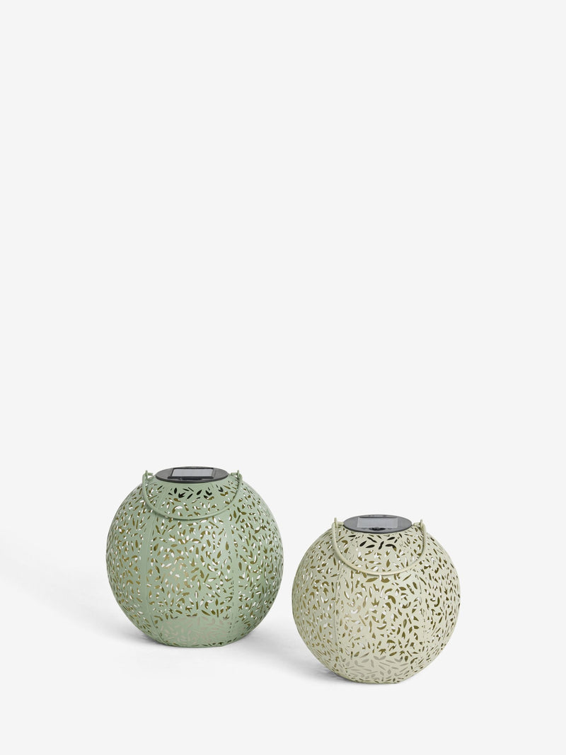 Sage green solar filigree lanterns set of 2, imported from the UK