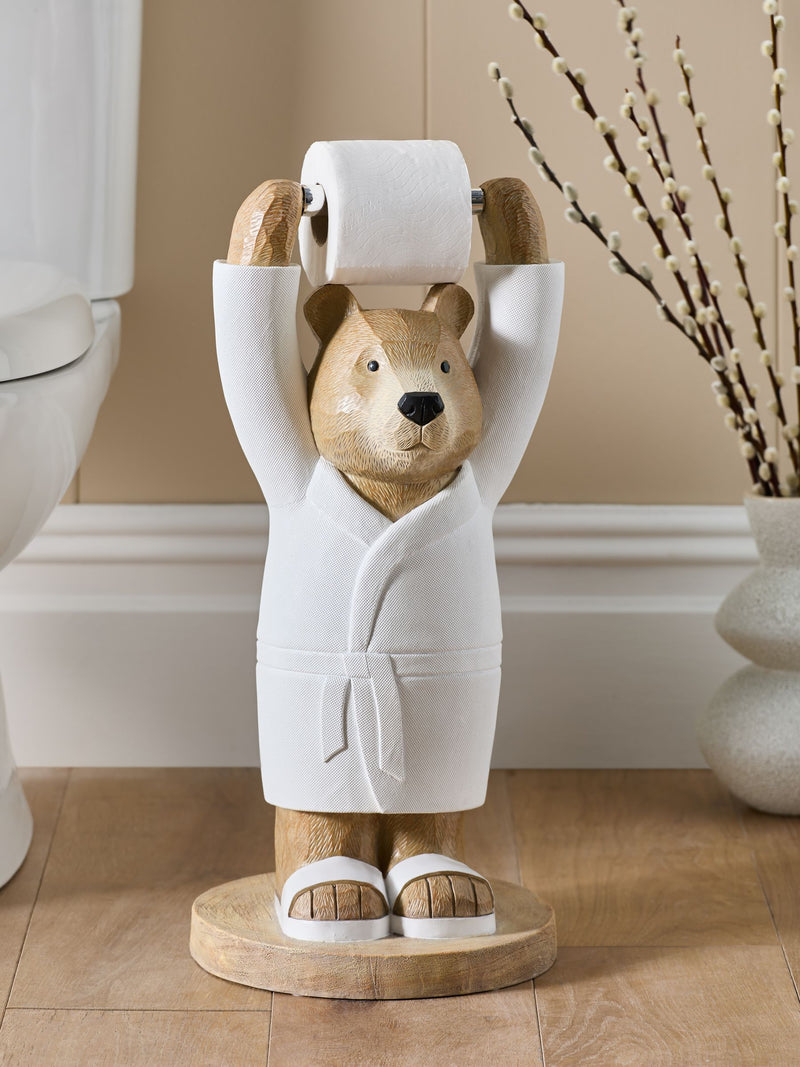 Natural Bertie Bear Toilet Roll Holder with Storage