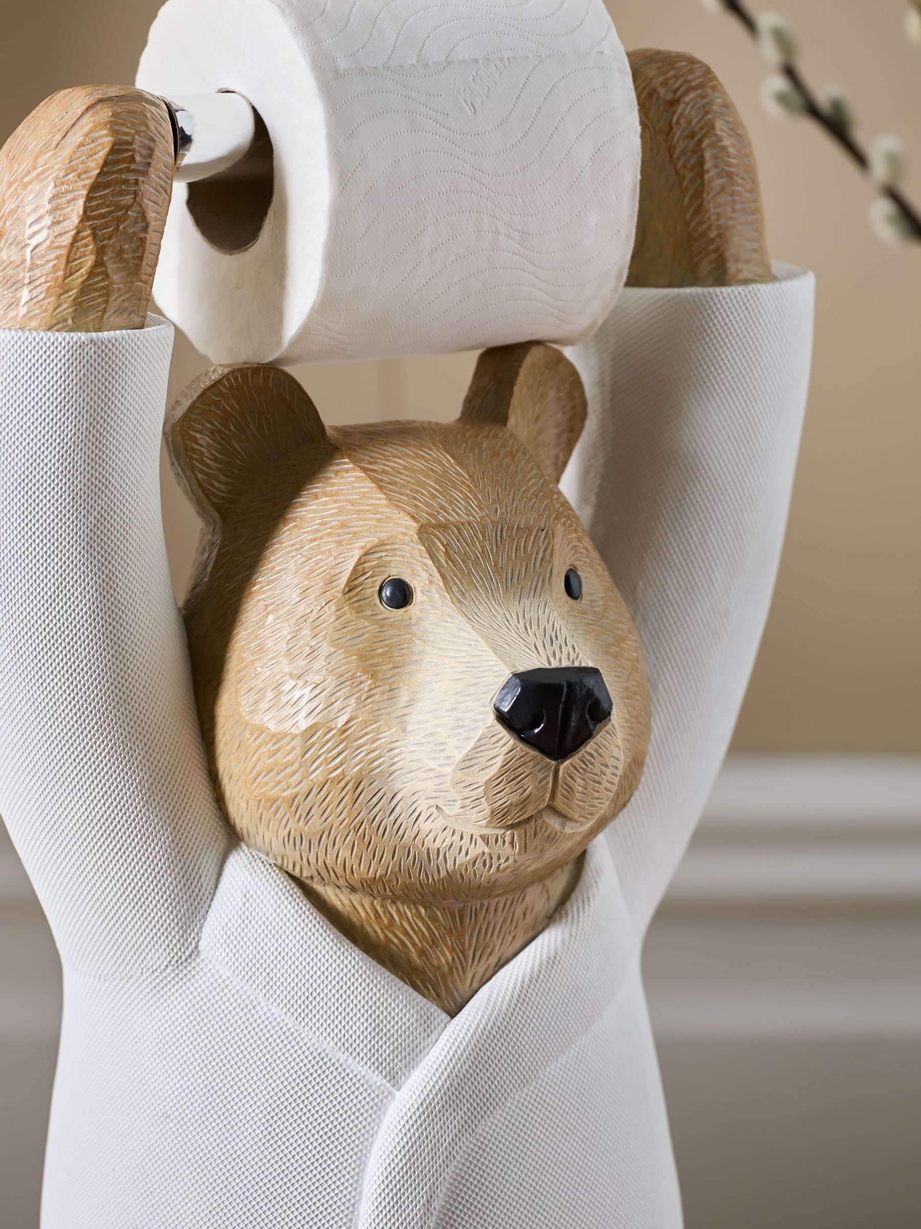 Natural Bertie Bear Toilet Roll Holder with Storage
