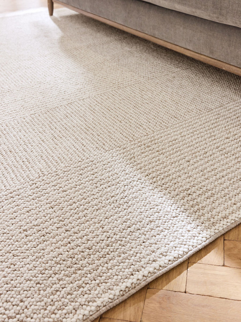 Mid Natural Albie stripe rug with bobble texture, UK version