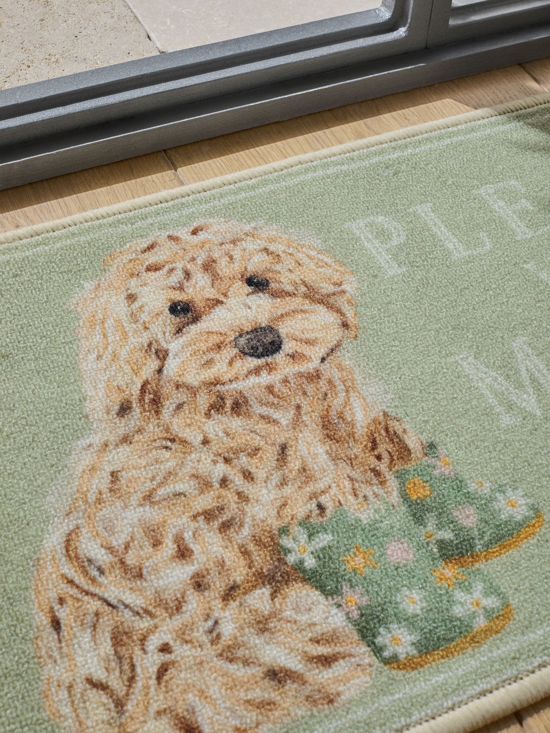 Sage Green washable Cockapoo doormat - British product