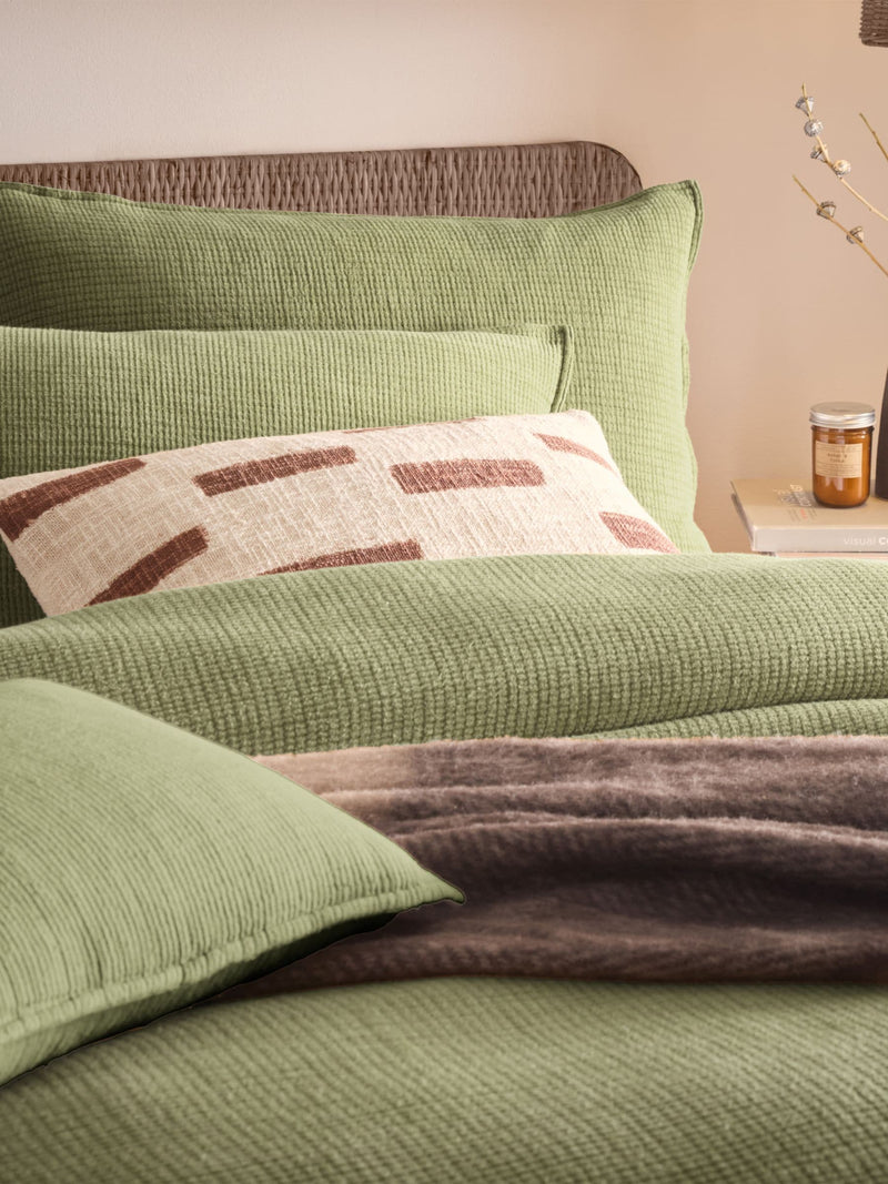 Khaki green Ribble washed cotton duvet cover and pillowcase set (British brand)