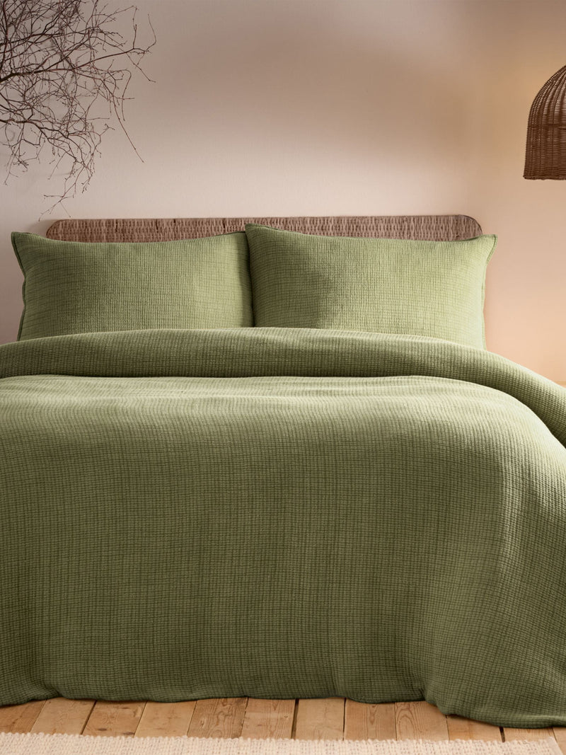 Khaki green Ribble washed cotton duvet cover and pillowcase set (British brand)