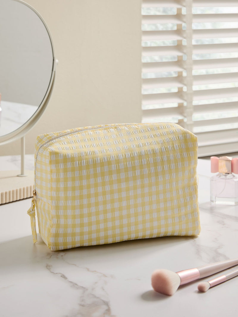 Lemon print and gingham reversible makeup bag 17x24x12cm, UK version